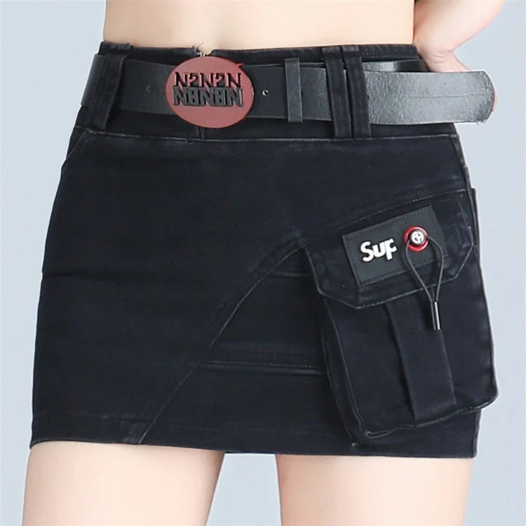 Women's Punk Gothic Style Low Waist Solid Pattern Denim Mini Skirt