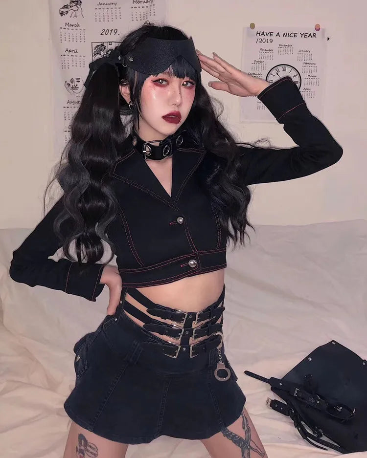 Women's Punk Gothic Style Low Waist Solid Pattern Denim Mini Skirt