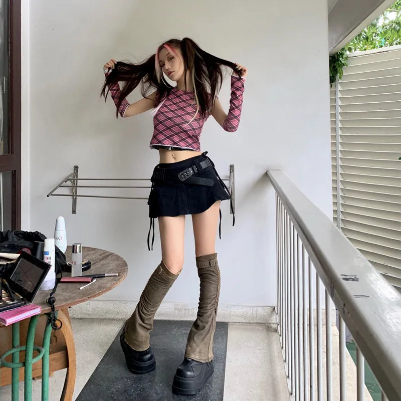 Women's Punk Gothic Style Low Waist Solid Pattern Denim Mini Skirt