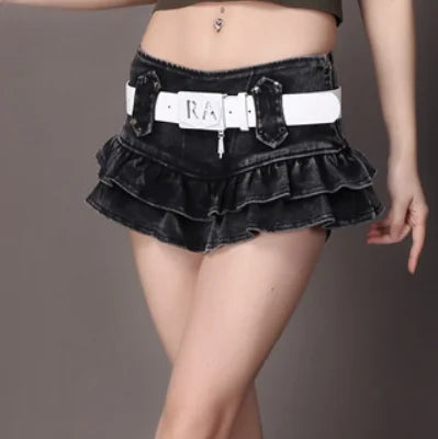 Women's Punk Gothic Style Low Waist Solid Pattern Denim Mini Skirt
