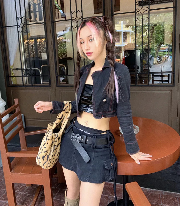 Women's Punk Gothic Style Low Waist Solid Pattern Denim Mini Skirt
