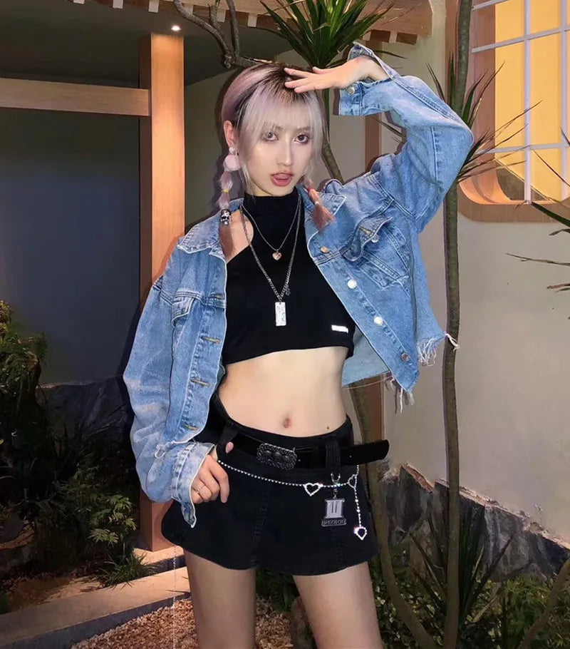Women's Punk Gothic Style Low Waist Solid Pattern Denim Mini Skirt