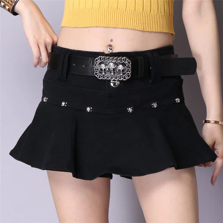 Women's Punk Gothic Style Low Waist Solid Pattern Denim Mini Skirt