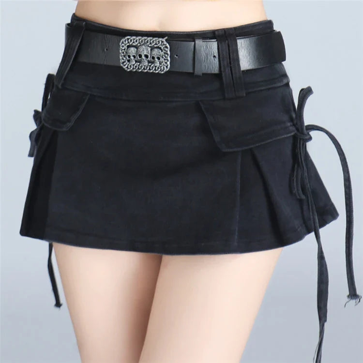 Women's Punk Gothic Style Low Waist Solid Pattern Denim Mini Skirt