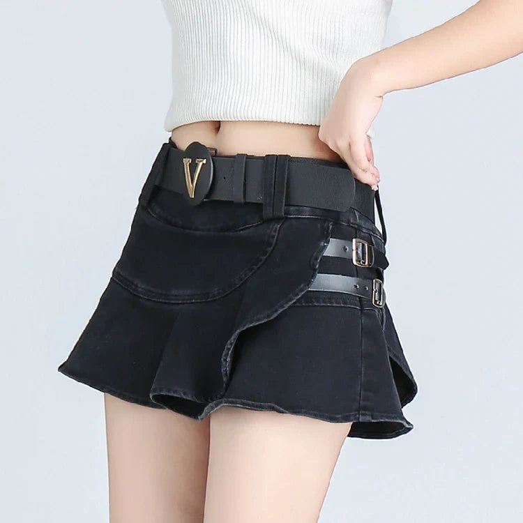 Women's Punk Gothic Style Low Waist Solid Pattern Denim Mini Skirt