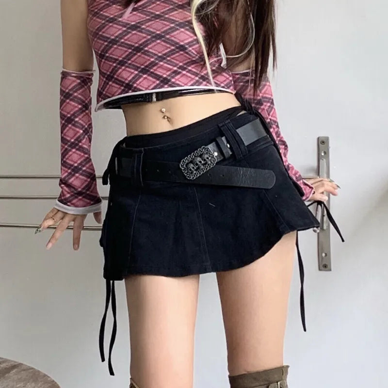 Women's Punk Gothic Style Low Waist Solid Pattern Denim Mini Skirt