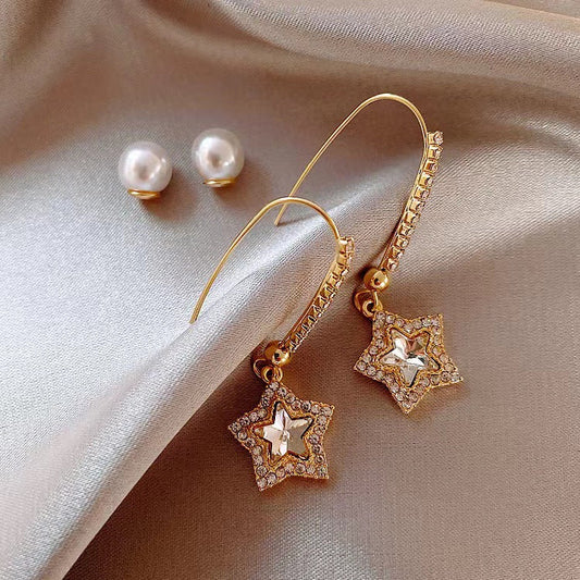 Five-pointed Star-shaped Crystal Earrings Fashion And Fully-jewelled Earrings