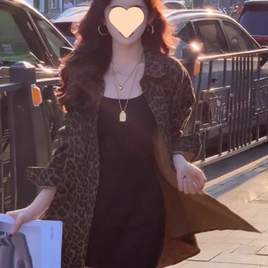 Hong Kong Style Retro Leopard-print Shirt Coat For Women