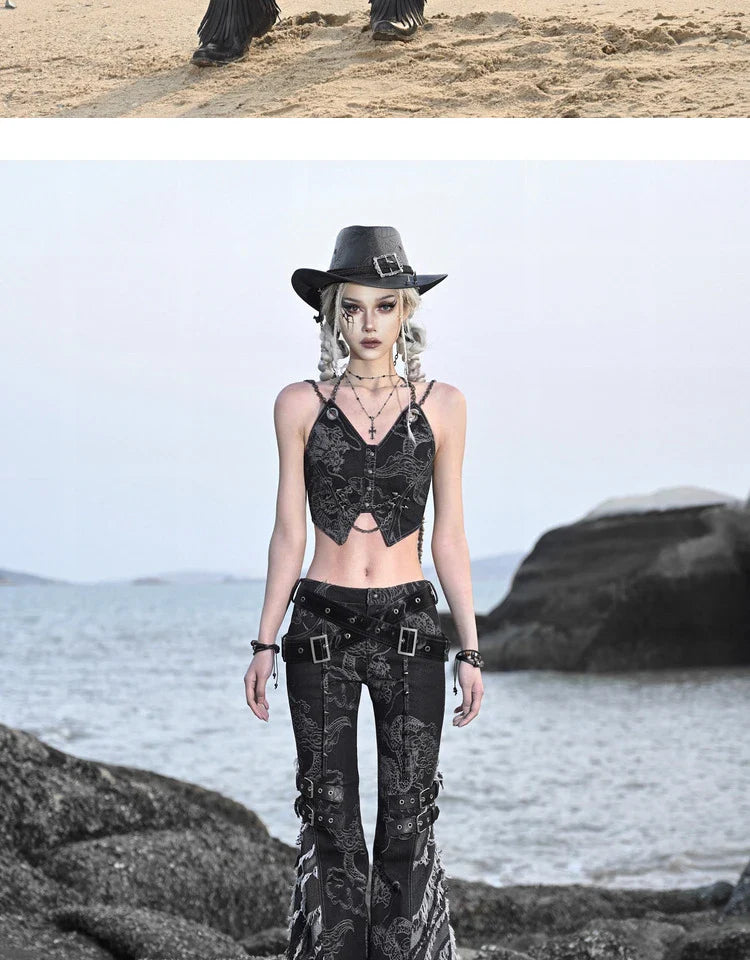 Women's Spaghetti Strap Dragon Rivet Metal Chain Decor Crop Top