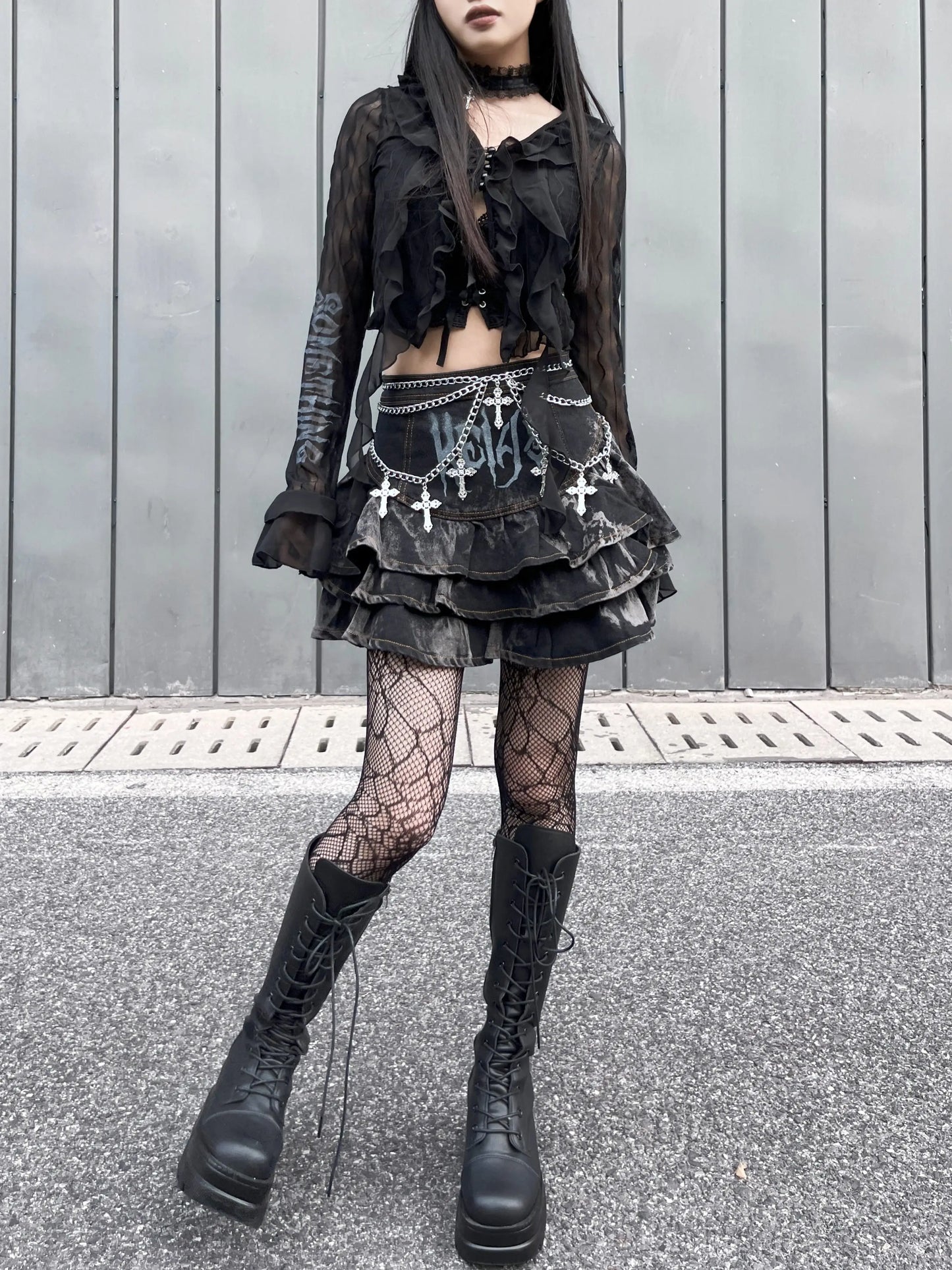 Summer Dark Gothic Rock A-line High Waisted Mini Skirt for Women