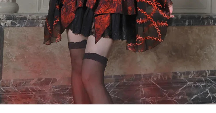 Gothic Embroided Hollow Out Flying Sleeve Blouse Mini Skirt Set for Women