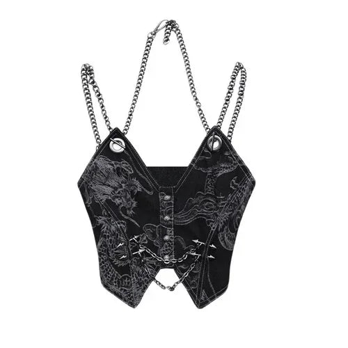 Women's Spaghetti Strap Dragon Rivet Metal Chain Decor Crop Top