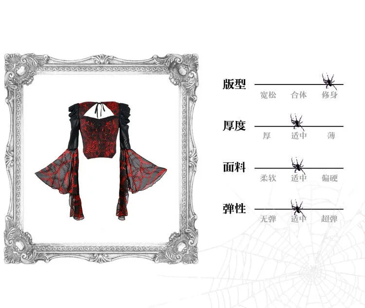 Gothic Embroided Hollow Out Flying Sleeve Blouse Mini Skirt Set for Women