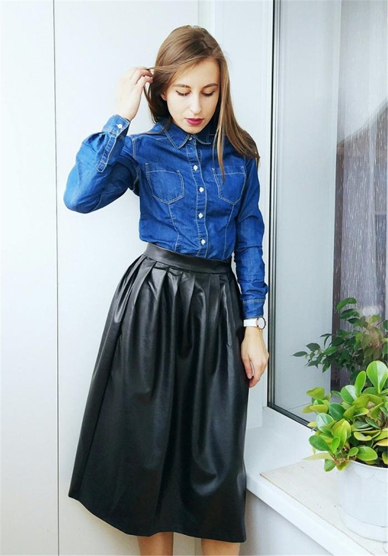Casual Women's Spring Autumn Solid High Waist Long Pleated Maxi Skirt