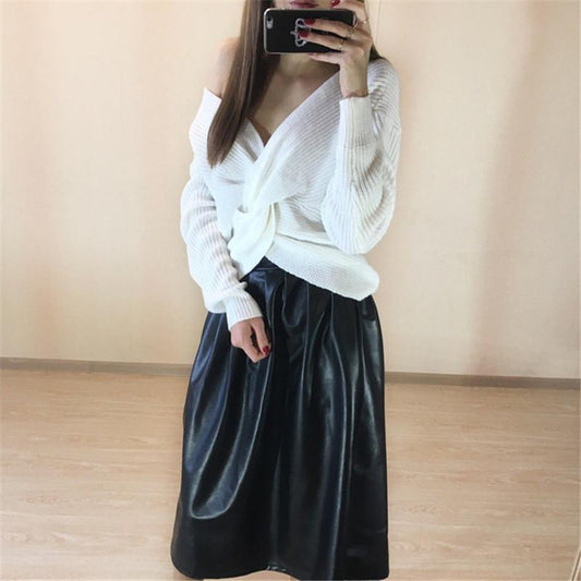 Casual Women's Spring Autumn Solid High Waist Long Pleated Maxi Skirt