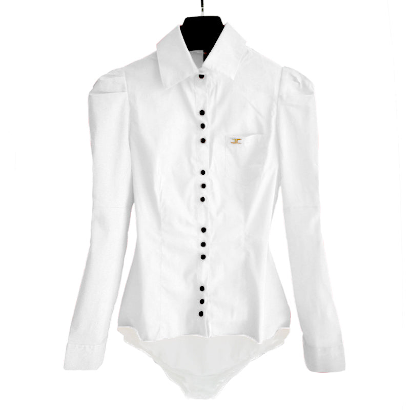 Women's Long Sleeve Button-up Collared Blouse Body Shirt