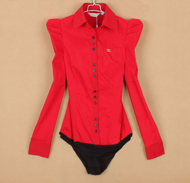 Women's Long Sleeve Button-up Collared Blouse Body Shirt
