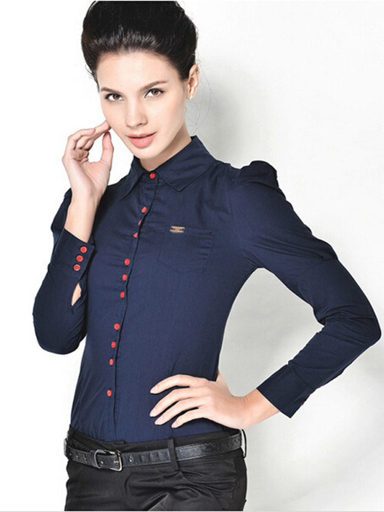 Women's Long Sleeve Button-up Collared Blouse Body Shirt