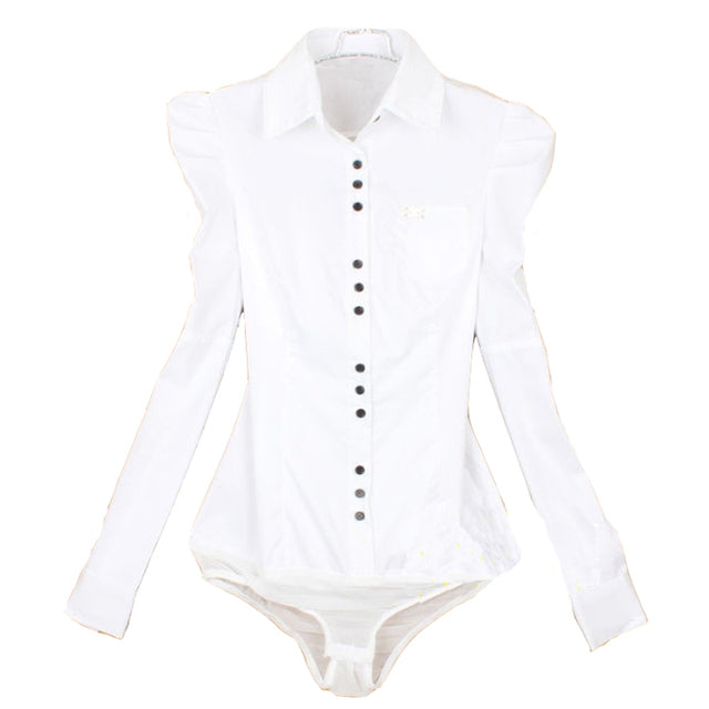Women's Long Sleeve Button-up Collared Blouse Body Shirt