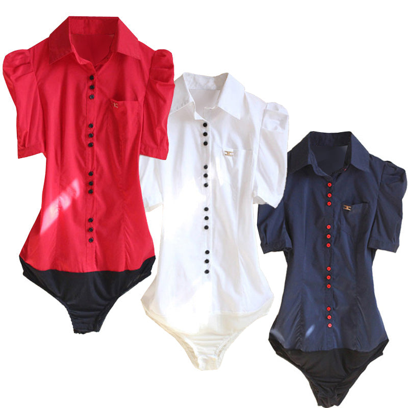 Women's Long Sleeve Button-up Collared Blouse Body Shirt