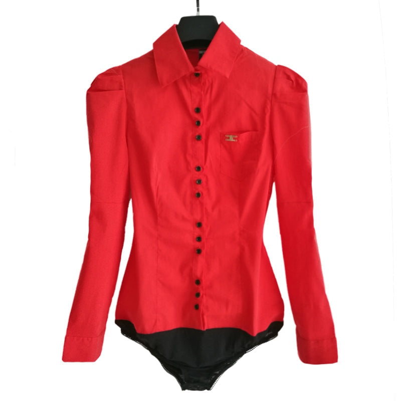 Women's Long Sleeve Button-up Collared Blouse Body Shirt