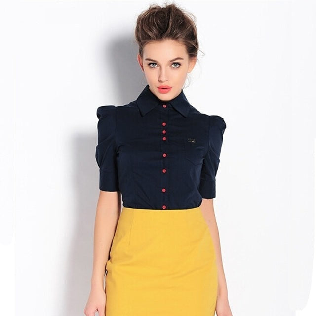 Women's Long Sleeve Button-up Collared Blouse Body Shirt
