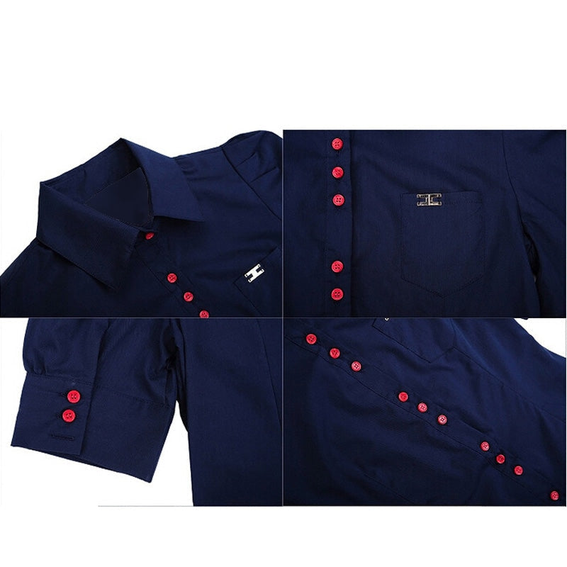 Women's Long Sleeve Button-up Collared Blouse Body Shirt