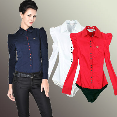 Women's Long Sleeve Button-up Collared Blouse Body Shirt