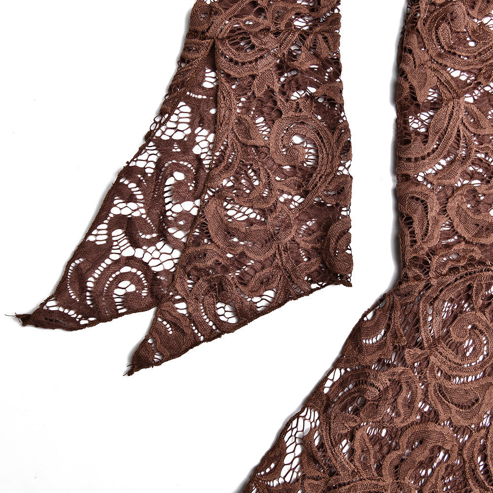 Pure Desire Style Top Sexy Slim Lace V-neck Flared Sleeve Dress