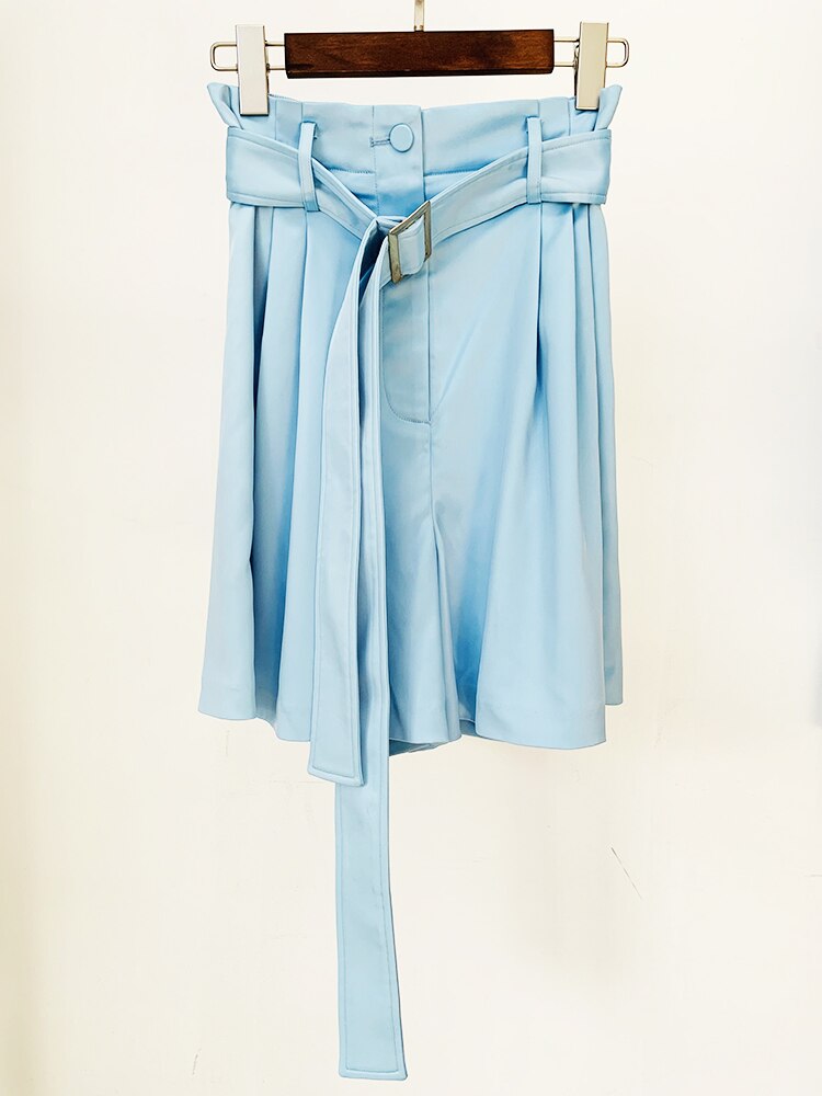 Women's High Street Style Crop Blazer Belted Shorts Two-Piece Set
