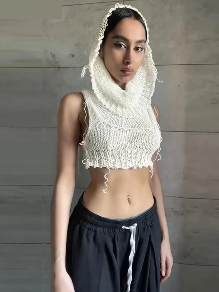 Women's Sexy Navel Hollow Out Stretch Skinny Hooded Sleeveless Tank Top