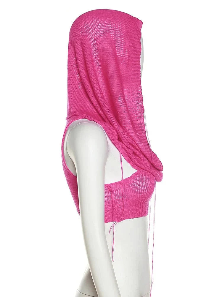 Women's Sexy Navel Hollow Out Stretch Skinny Hooded Sleeveless Tank Top