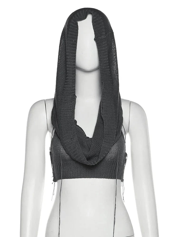 Women's Sexy Navel Hollow Out Stretch Skinny Hooded Sleeveless Tank Top
