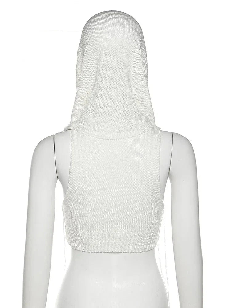 Women's Sexy Navel Hollow Out Stretch Skinny Hooded Sleeveless Tank Top