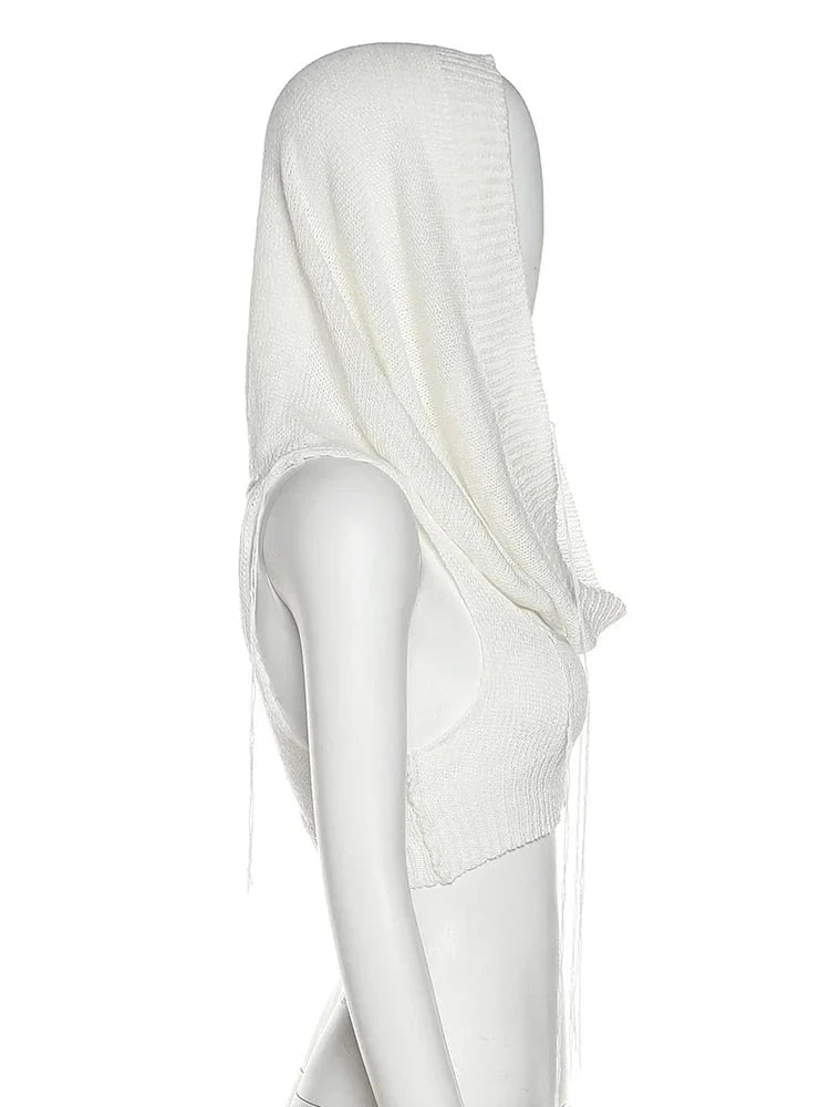 Women's Sexy Navel Hollow Out Stretch Skinny Hooded Sleeveless Tank Top