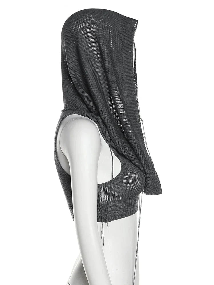 Women's Sexy Navel Hollow Out Stretch Skinny Hooded Sleeveless Tank Top
