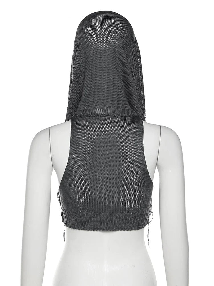 Women's Sexy Navel Hollow Out Stretch Skinny Hooded Sleeveless Tank Top