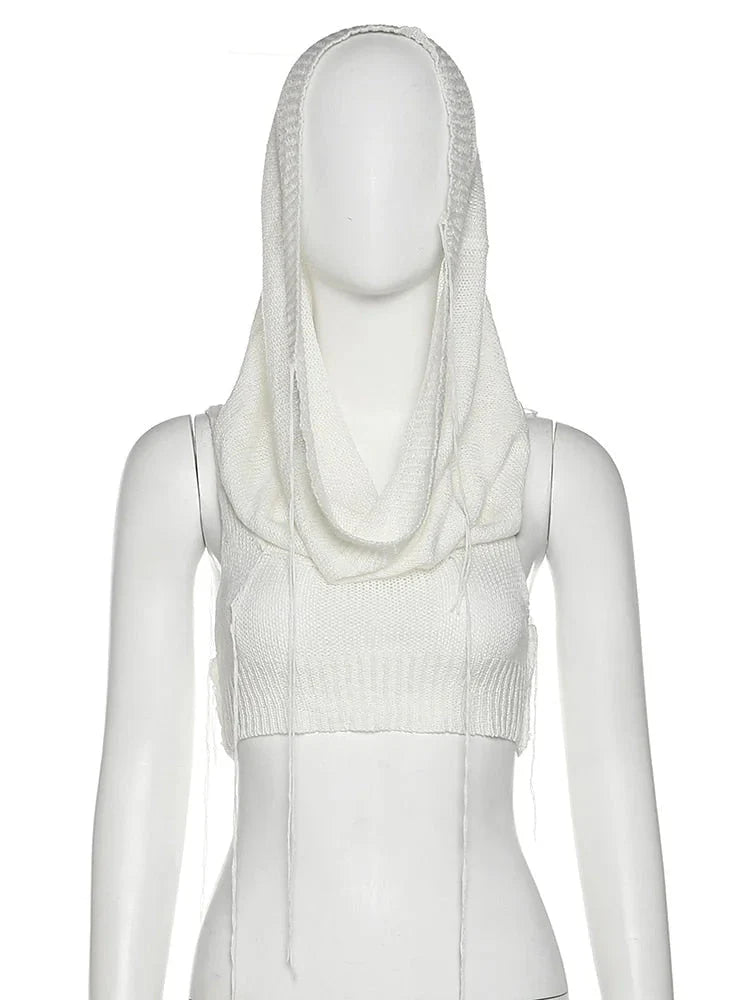 Women's Sexy Navel Hollow Out Stretch Skinny Hooded Sleeveless Tank Top