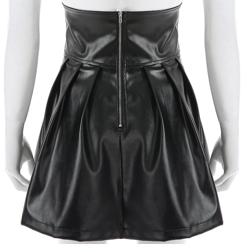 Korean Fashion Women's Synthetic Leather Bandage Design Mini Pleated Skirts
