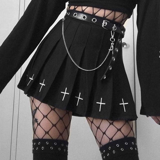 Korean Fashion Women's Synthetic Leather Bandage Design Mini Pleated Skirts