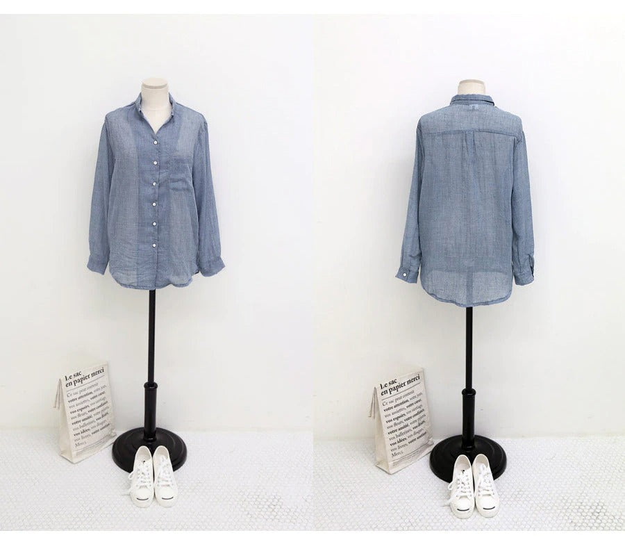 Long-Sleeved White Linen Korean Casual Female Blouse Tops for Autumn