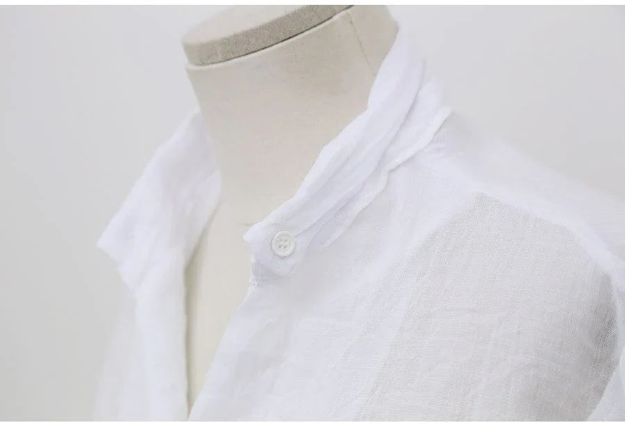 Long-Sleeved White Linen Korean Casual Female Blouse Tops for Autumn