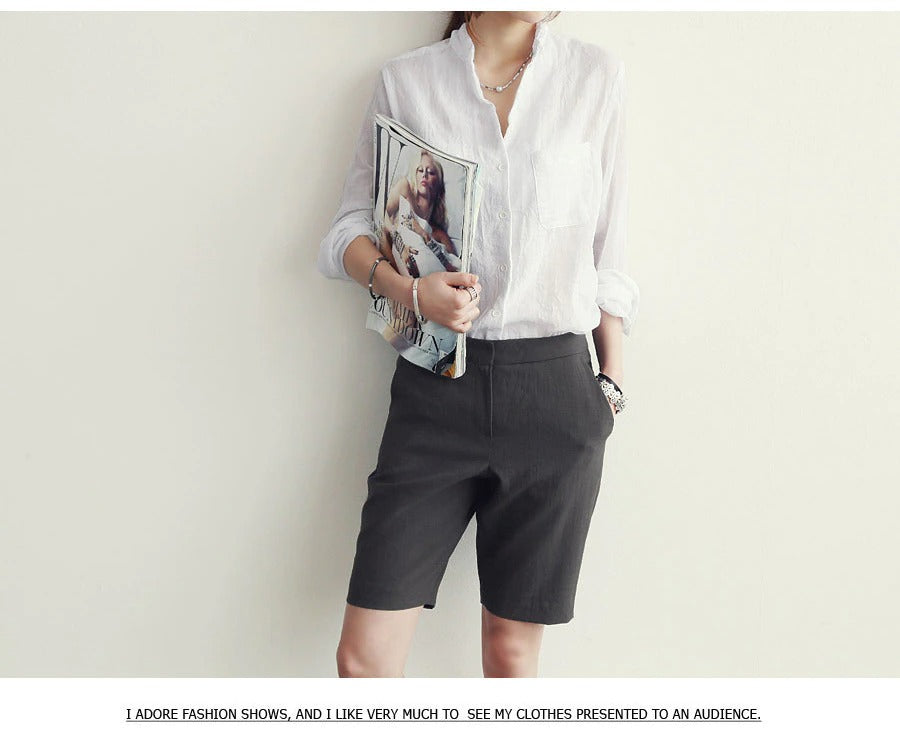 Long-Sleeved White Linen Korean Casual Female Blouse Tops for Autumn
