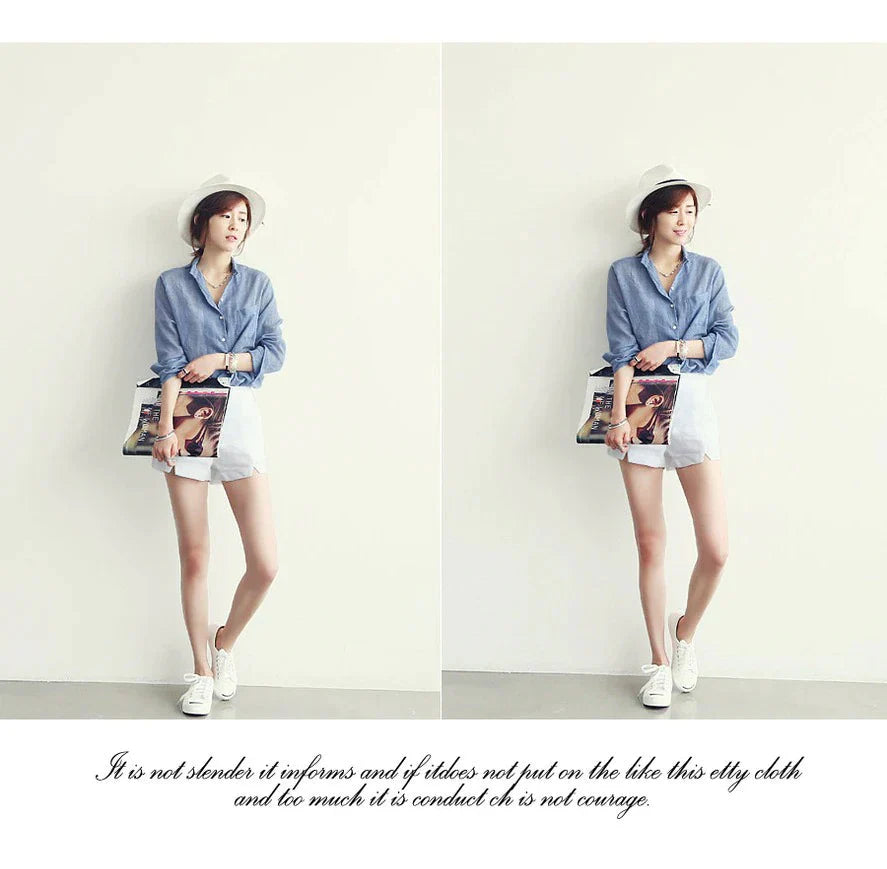 Long-Sleeved White Linen Korean Casual Female Blouse Tops for Autumn