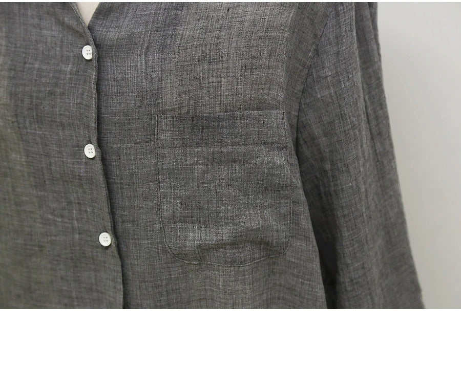 Long-Sleeved White Linen Korean Casual Female Blouse Tops for Autumn