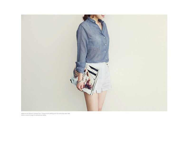 Long-Sleeved White Linen Korean Casual Female Blouse Tops for Autumn