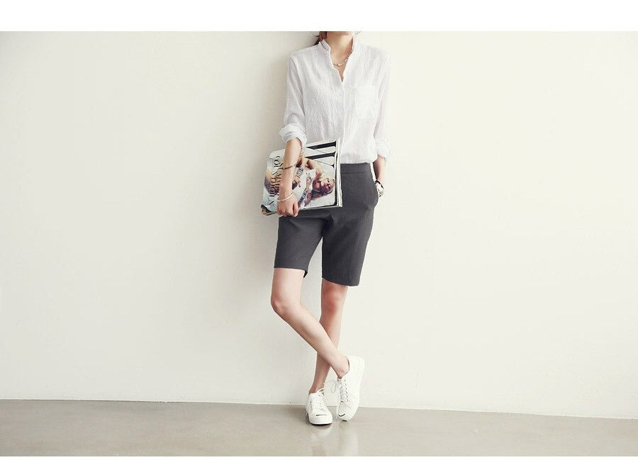 Long-Sleeved White Linen Korean Casual Female Blouse Tops for Autumn