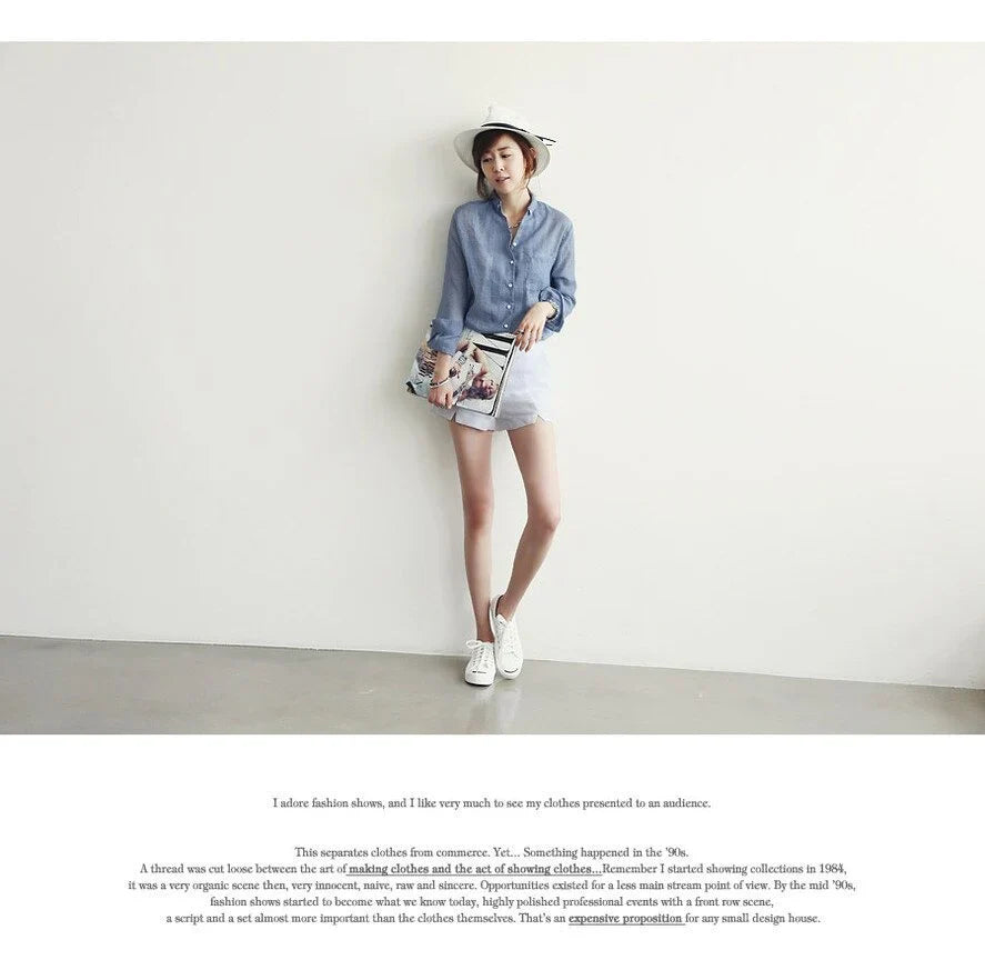 Long-Sleeved White Linen Korean Casual Female Blouse Tops for Autumn