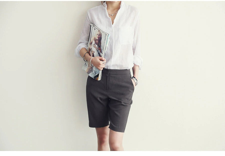 Long-Sleeved White Linen Korean Casual Female Blouse Tops for Autumn