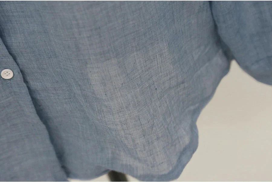 Long-Sleeved White Linen Korean Casual Female Blouse Tops for Autumn